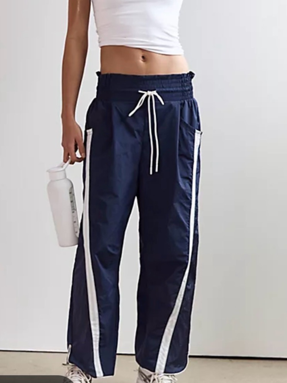 Free People Navy Track Pants with White Side Stripes